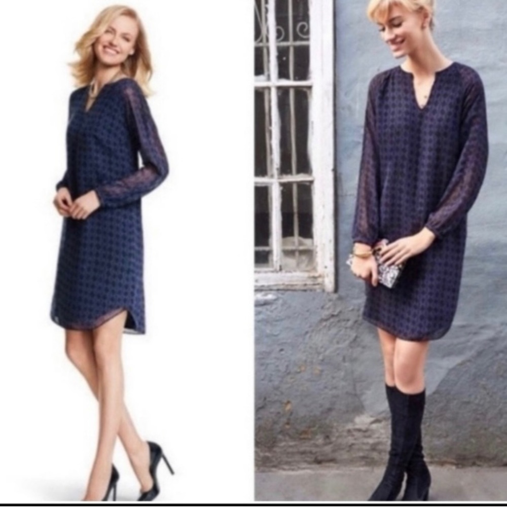 Cabi 3102 Harlequin Purple Black Shift Shirt Dress. Lined bodice. Nice!!